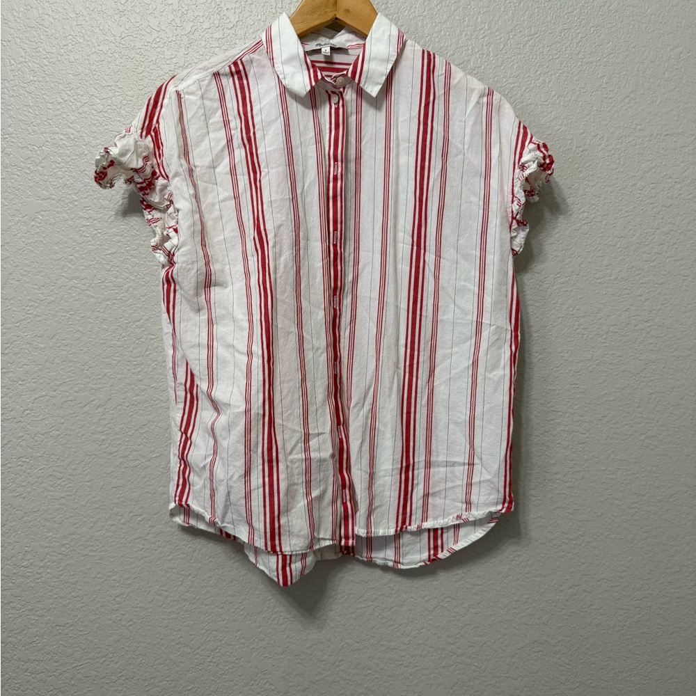 Madewell Ruffle Short Sleeve Button-Up Top